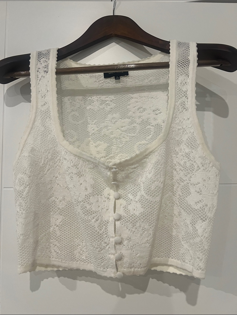 MAJORELLE Cream Textured Lace Top